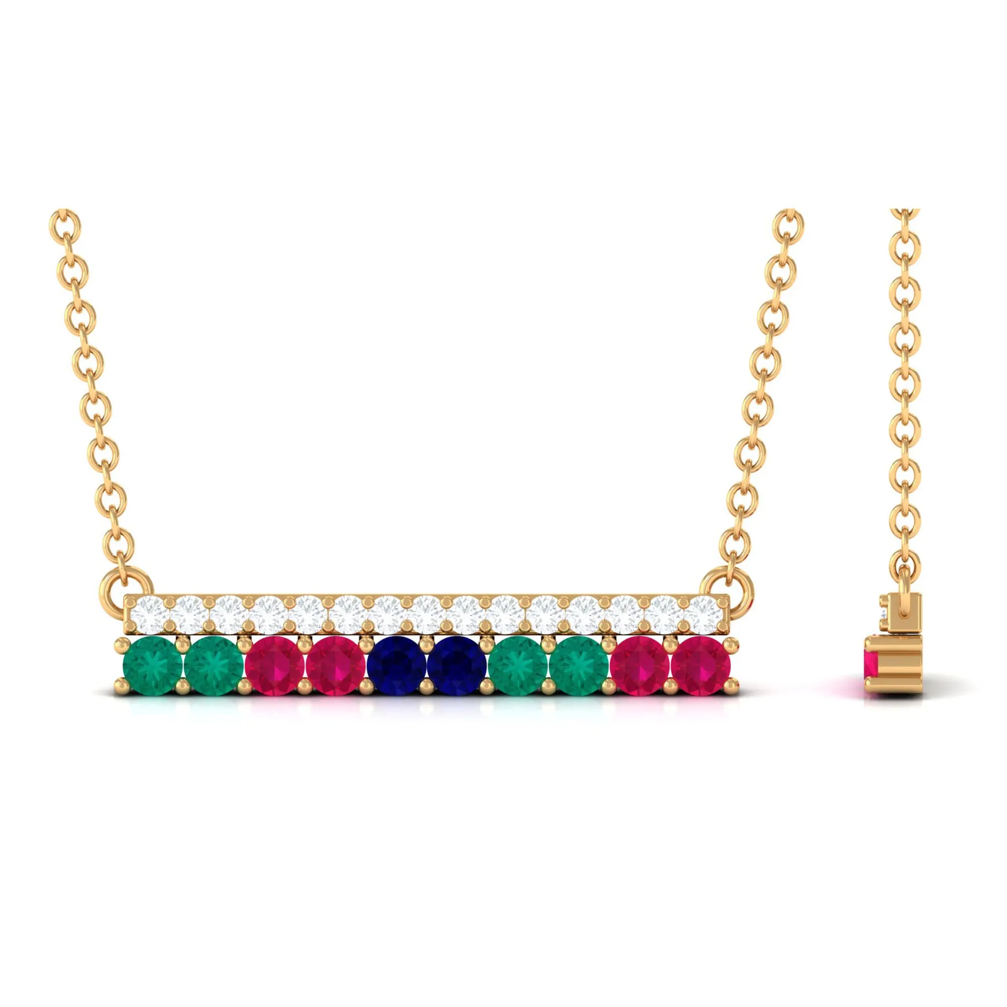 0.50 CT Horizontal Gemstones Bar Pendant Necklace