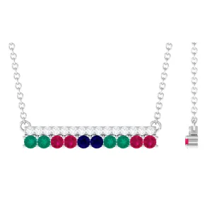 0.50 CT Horizontal Gemstones Bar Pendant Necklace