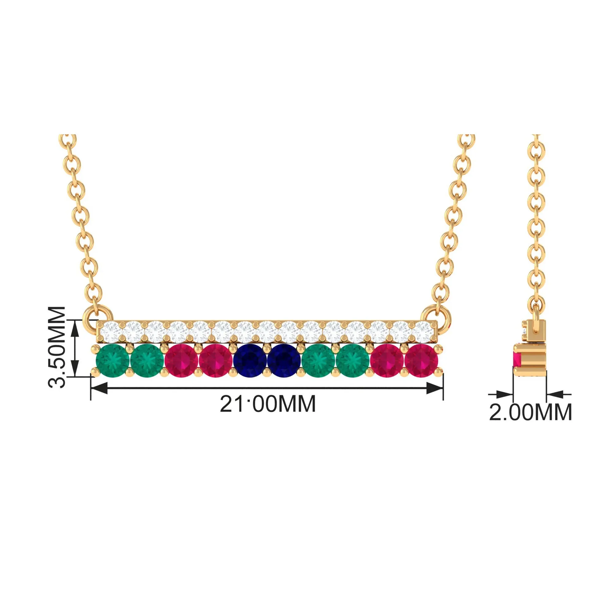 0.50 CT Horizontal Gemstones Bar Pendant Necklace