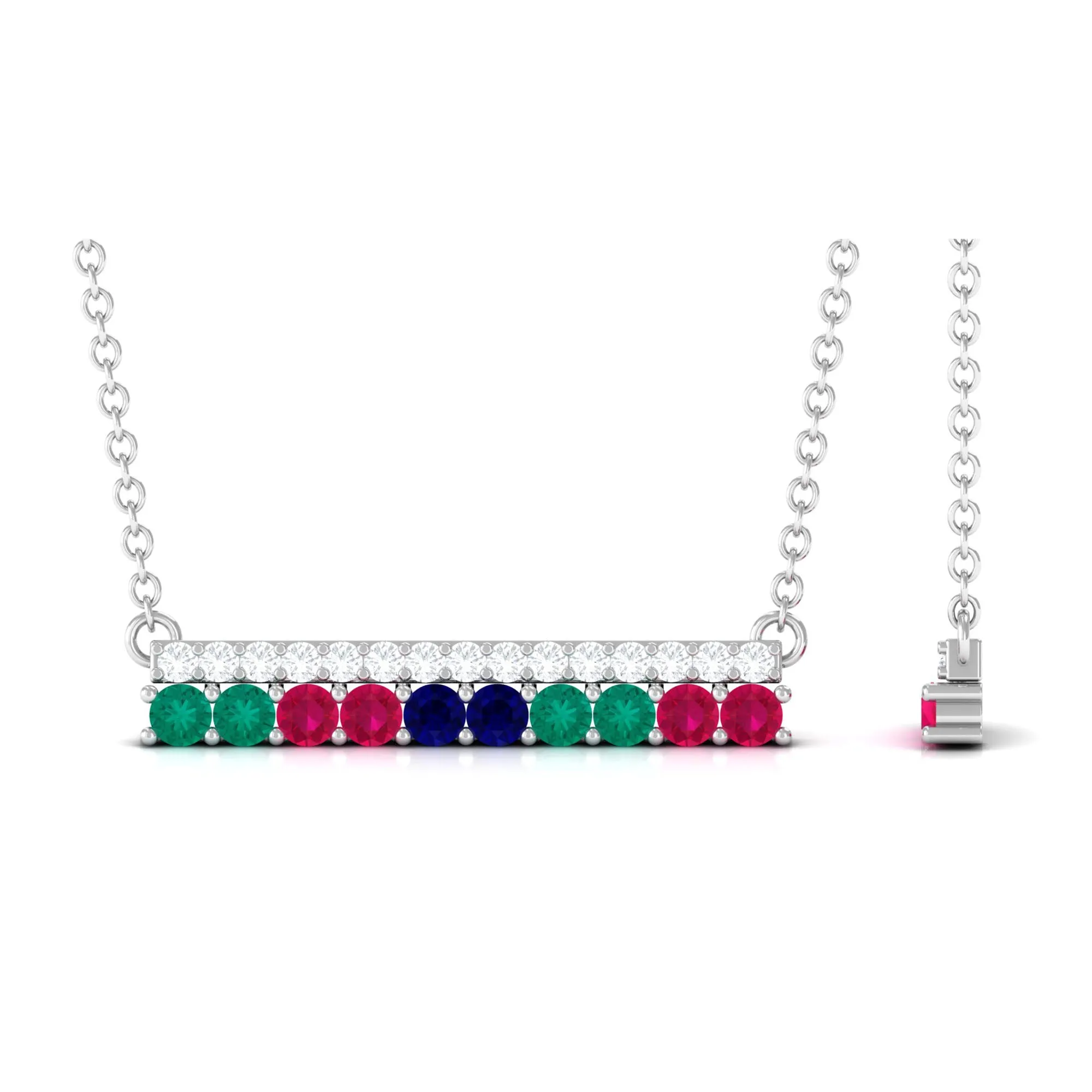 0.50 CT Horizontal Gemstones Bar Pendant Necklace