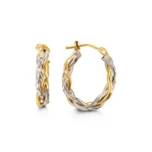 10K Two Tone Gold Kid's Braided Hoop Earrings