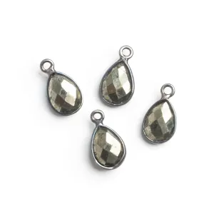 11x8mm Black Gold Bezel Pyrite Pear Pendants Set of 4