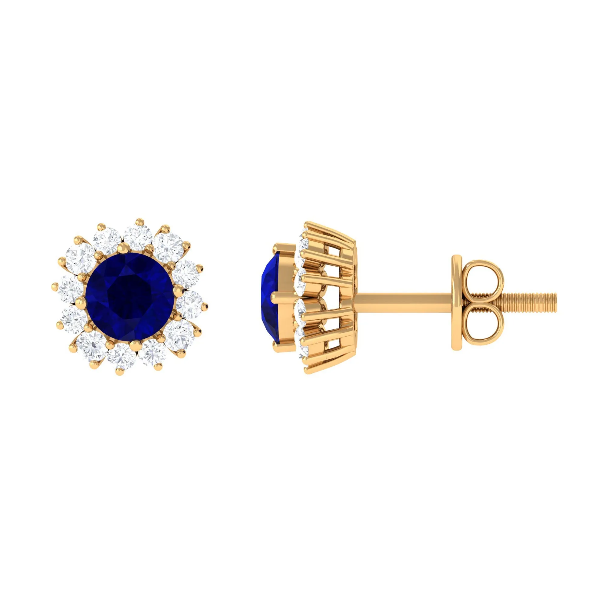 1.25 CT Natural Blue Sapphire and Diamond Halo Stud Earrings