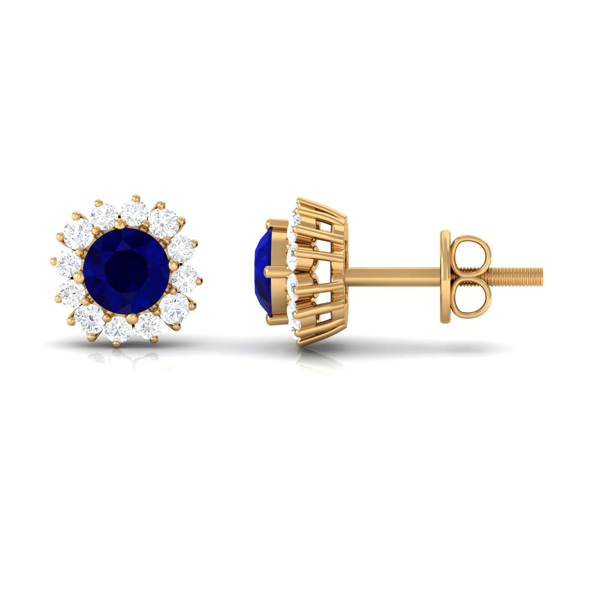 1.25 CT Natural Blue Sapphire and Diamond Halo Stud Earrings