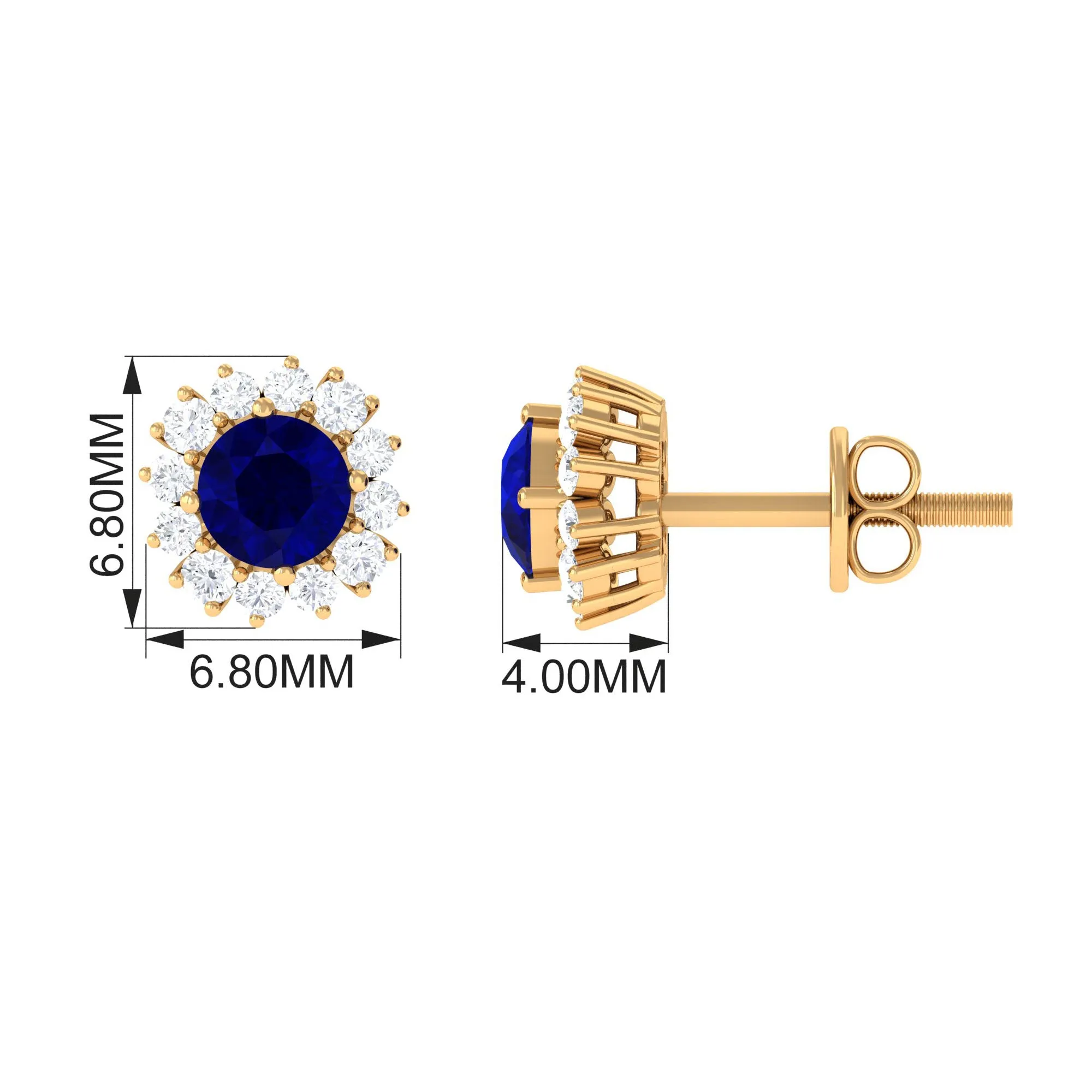 1.25 CT Natural Blue Sapphire and Diamond Halo Stud Earrings