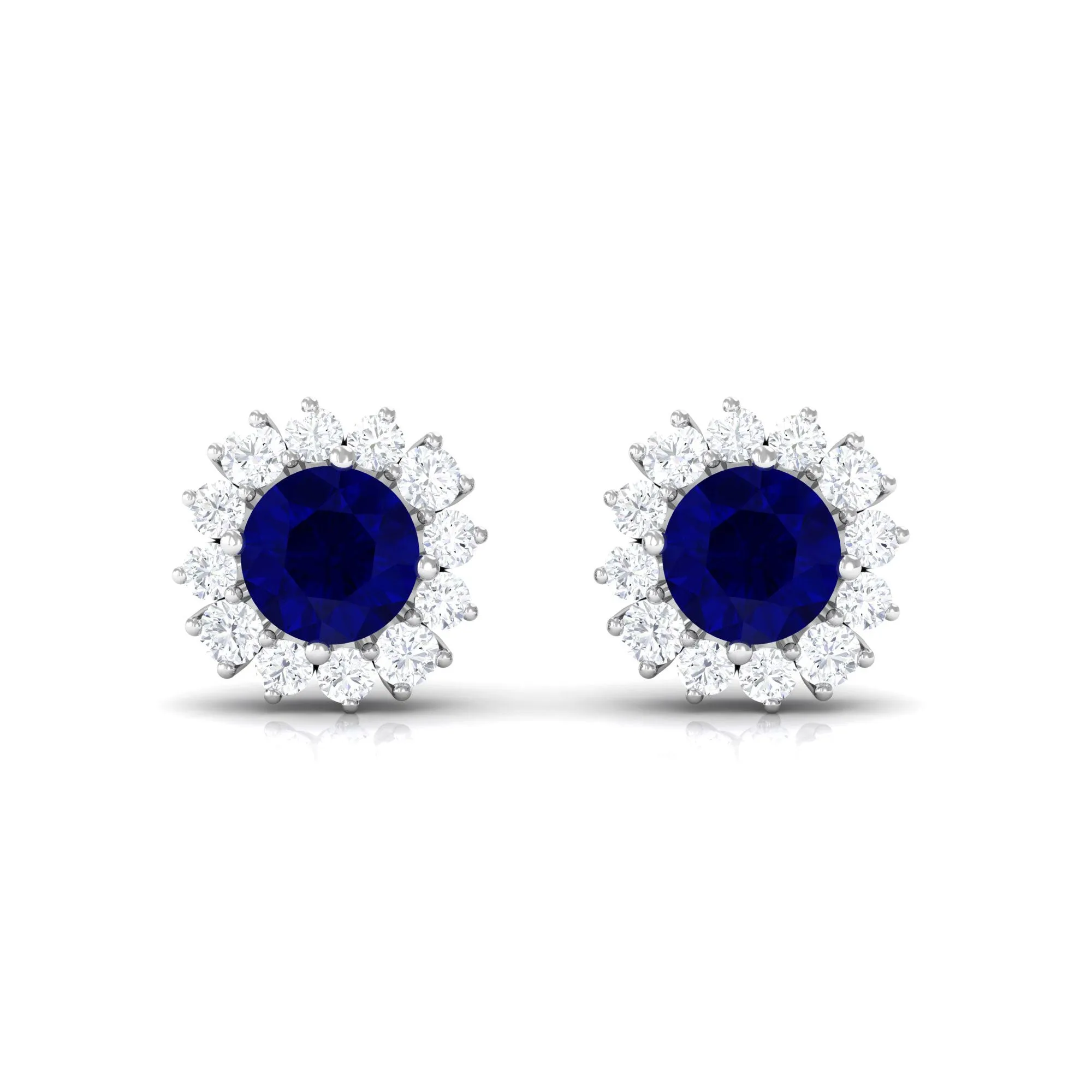 1.25 CT Natural Blue Sapphire and Diamond Halo Stud Earrings