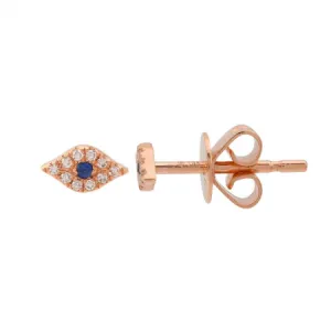 14K Rose Gold Diamond   Sapphire Evil Eye Mini Earrings