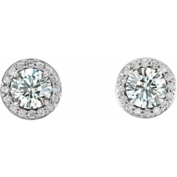 14K White 3.5 mm Natural White Sapphire & 1/8 CTW Natural Diamond Earrings