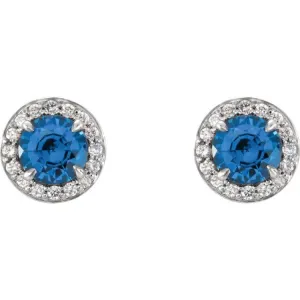 14K White 5 mm Natural Blue Sapphire & 1/8 CTW Natural Diamond Earrings