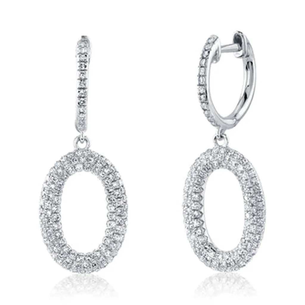 14K White Gold 0.49ctw Round Diamond Oval Drop Earrings by Shy Creation