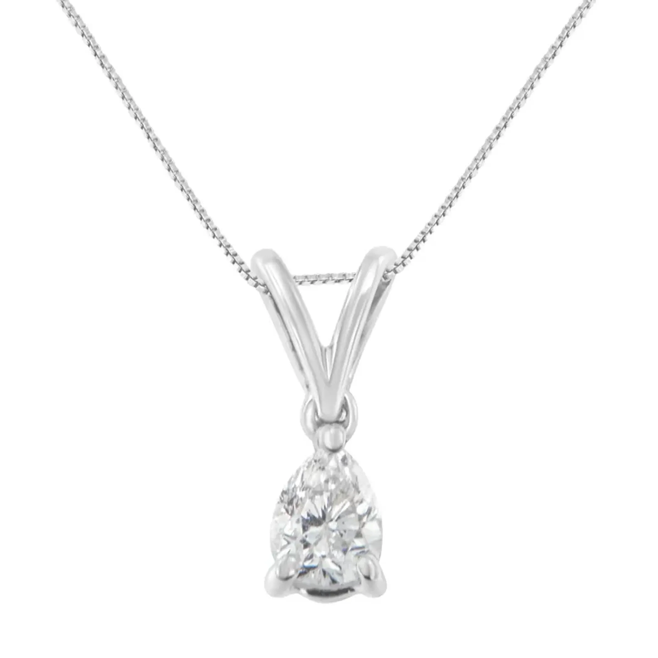 14K White Gold 1/5 cttw Pear Diamond Solitaire Pendant Necklace (H-I, S1-S12)