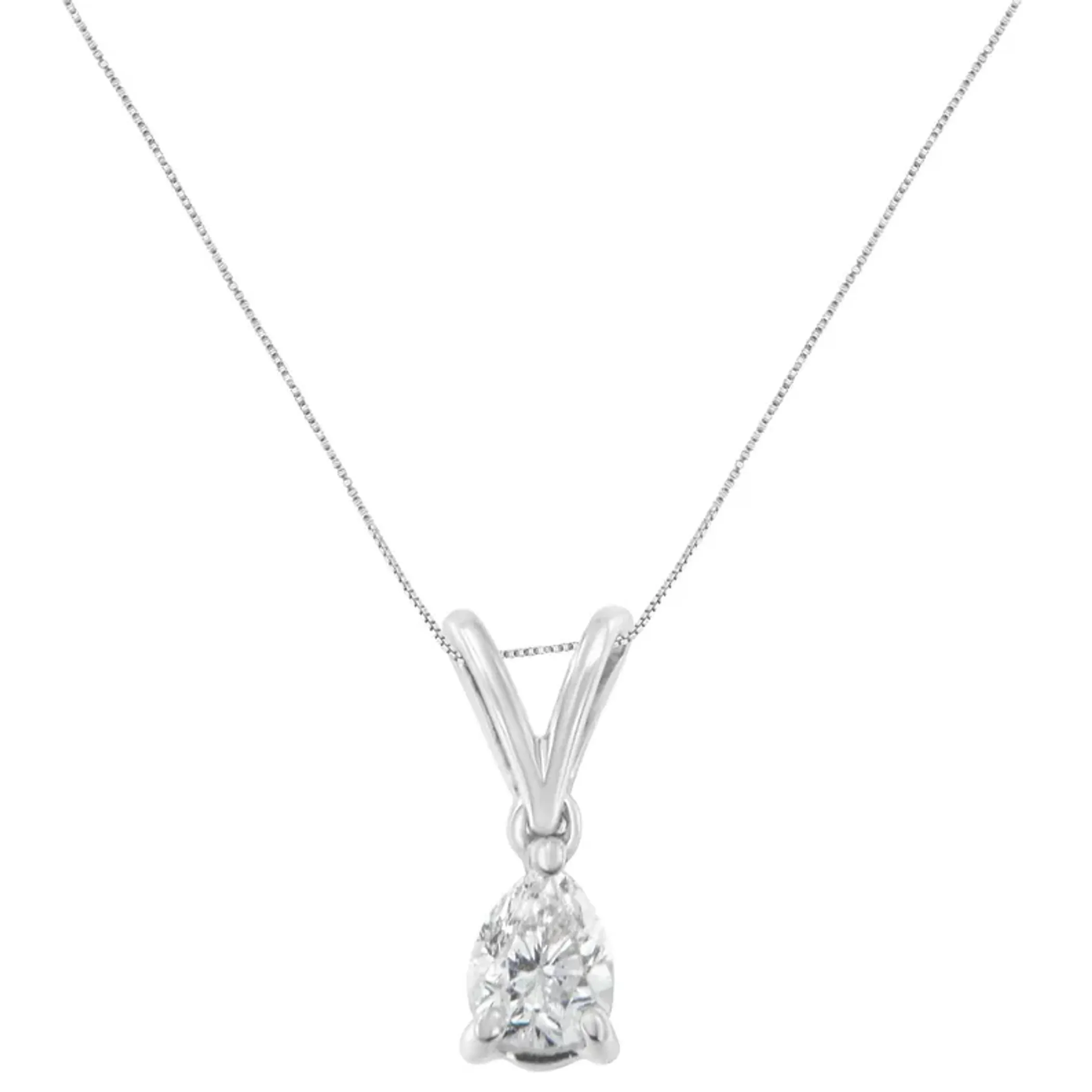 14K White Gold 1/5 cttw Pear Diamond Solitaire Pendant Necklace (H-I, S1-S12)