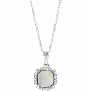 14k White Gold Cushion Gemstone & .05 CTW Diamond Halo 18" Necklaces