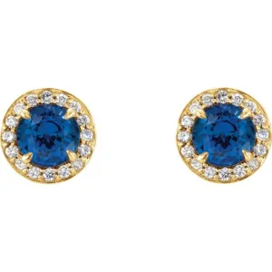 14K Yellow 3.5 mm Lab-Grown Blue Sapphire & 1/8 CTW Natural Diamond Earrings