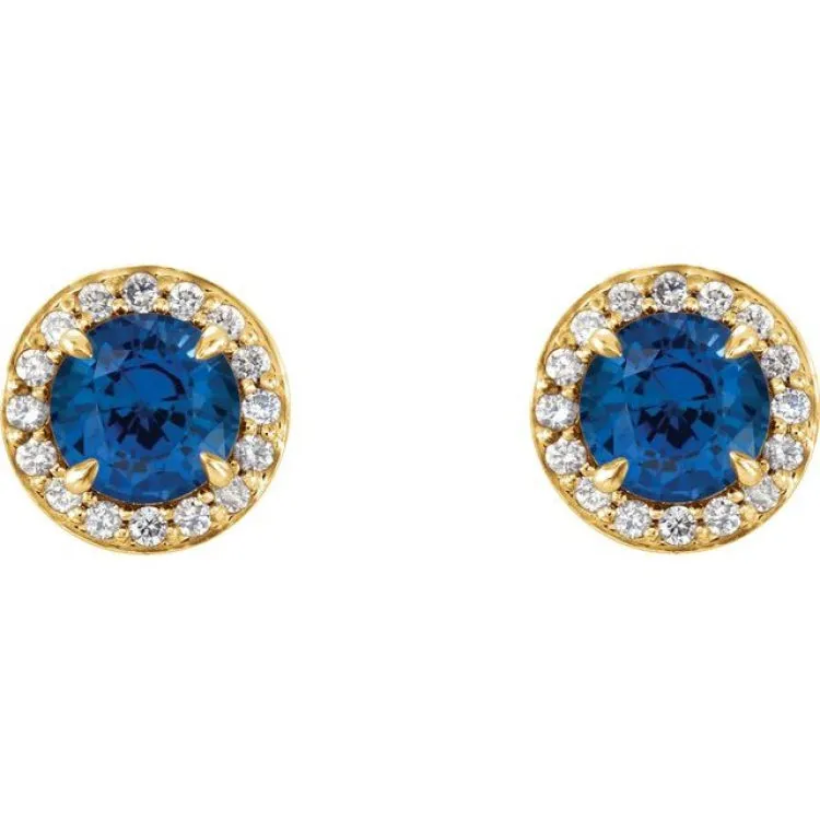 14K Yellow 3.5 mm Natural Blue Sapphire & 1/8 CTW Natural Diamond Earrings