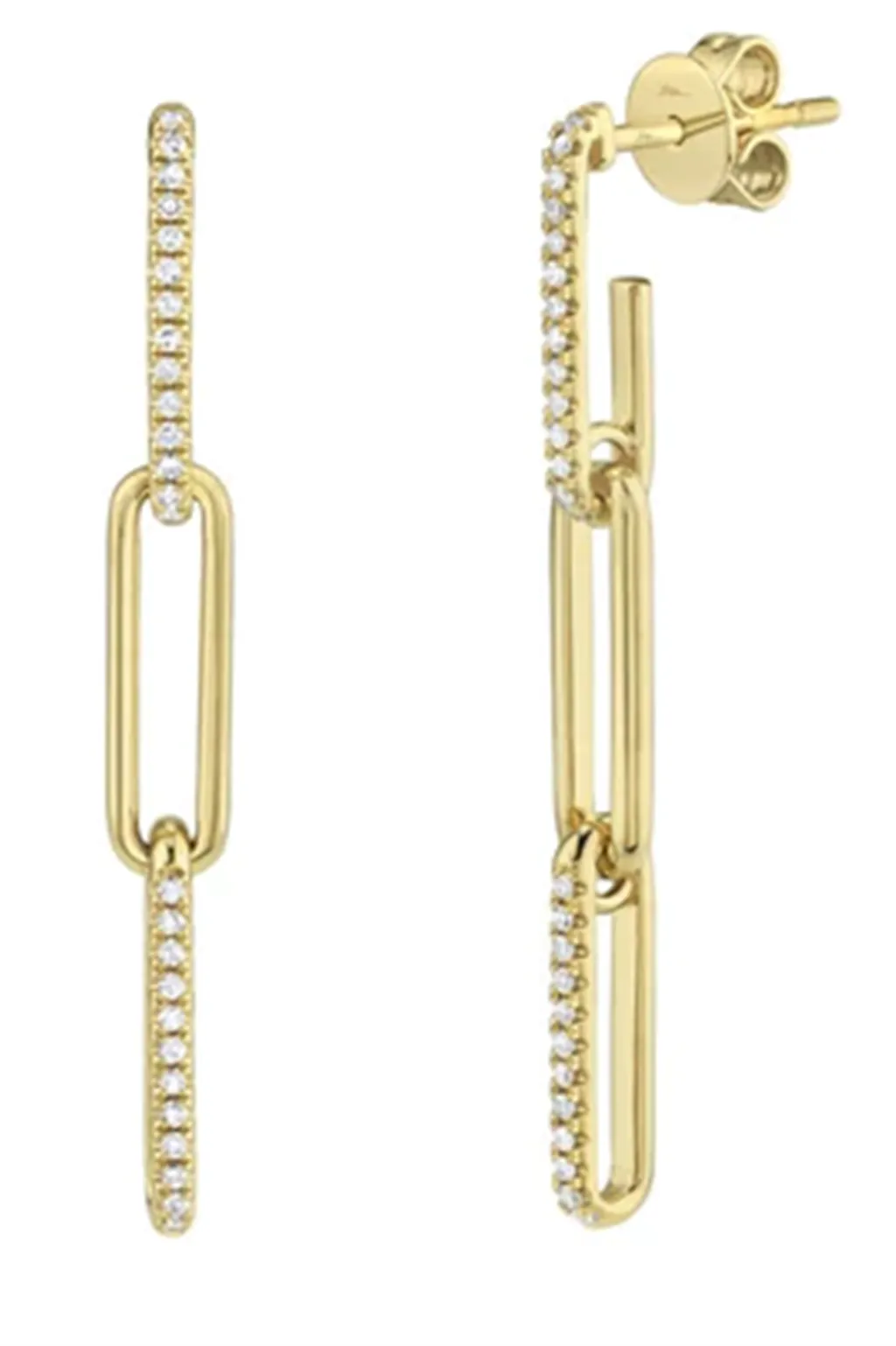 14K Yellow Gold 0.17ctw Diamond Paperclip Link Drop Earrings by Shy Creation