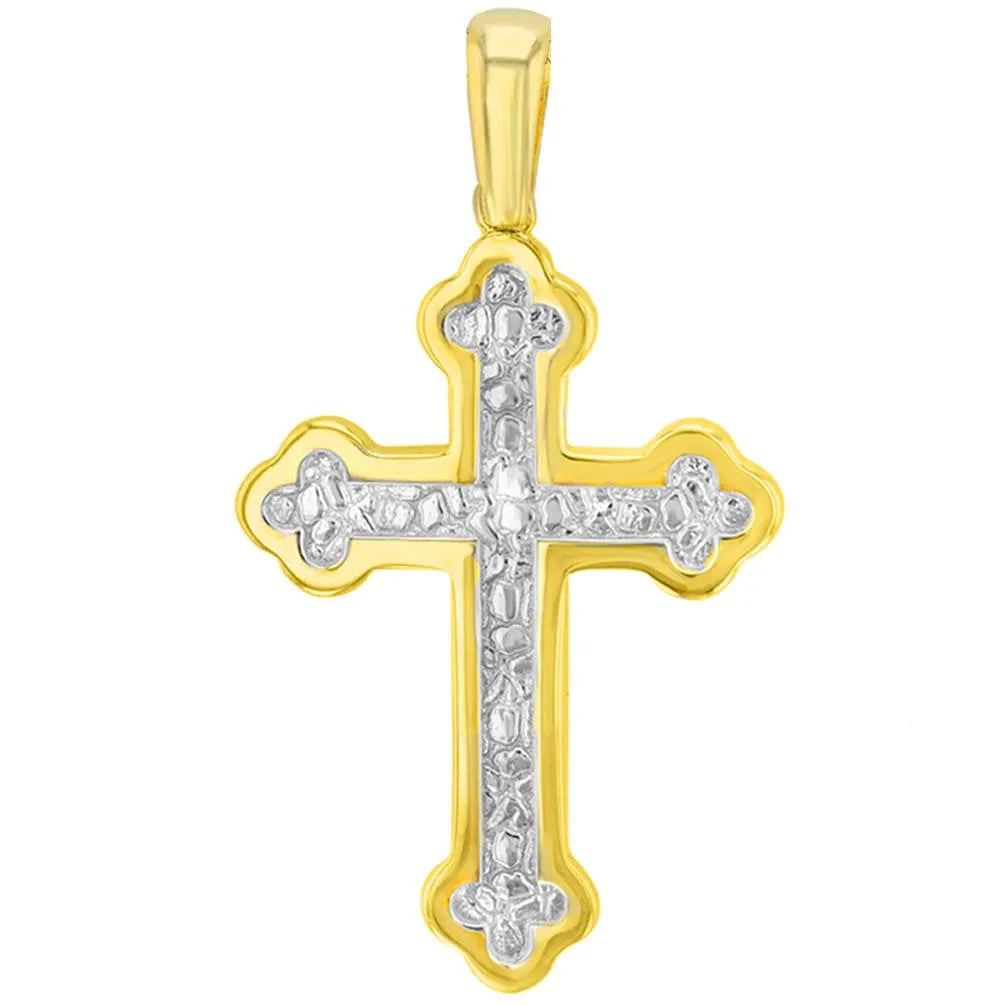 14K Yellow Gold Elegant Eastern Orthodox Cross Pendant with Figaro Necklace