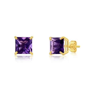 14k Yellow Gold Solitaire Princess-Cut Gemstone Stud Earrings (7mm)