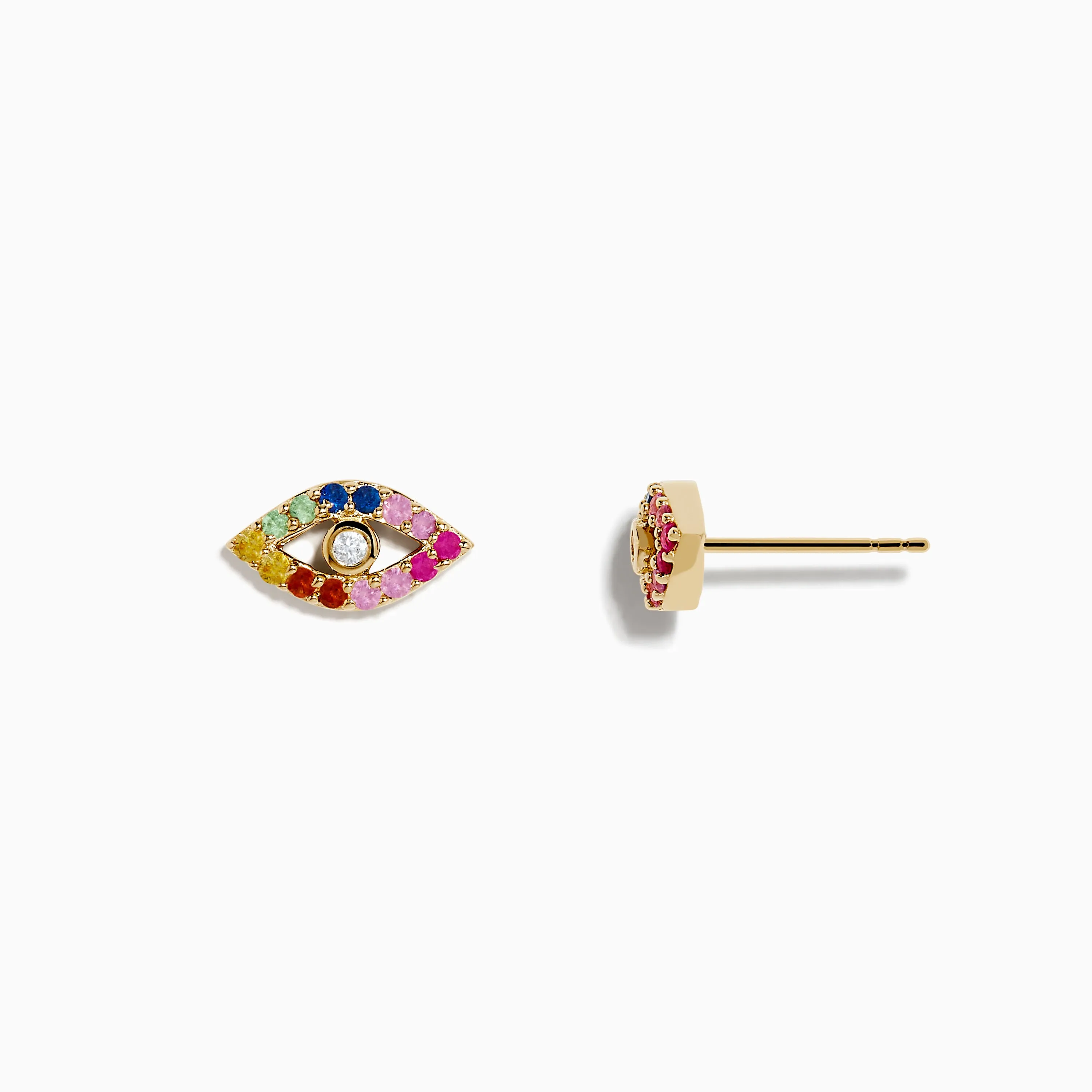 14K Yellow GoldMulti Color Sapphire and Diamond Evil Eye Earrings