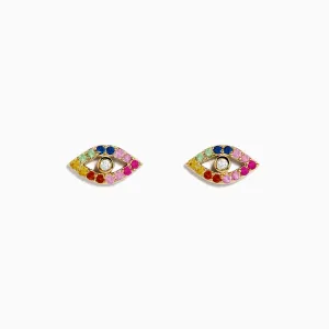 14K Yellow GoldMulti Color Sapphire and Diamond Evil Eye Earrings