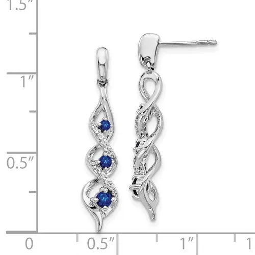 14KT GOLD 0.43 CTW SAPPHIRE & 0.12 CTW DIAMOND DANGLE TWIST EARRINGS