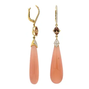 18K Yellow Gold Garnet Orange Sapphire Drop Earrings