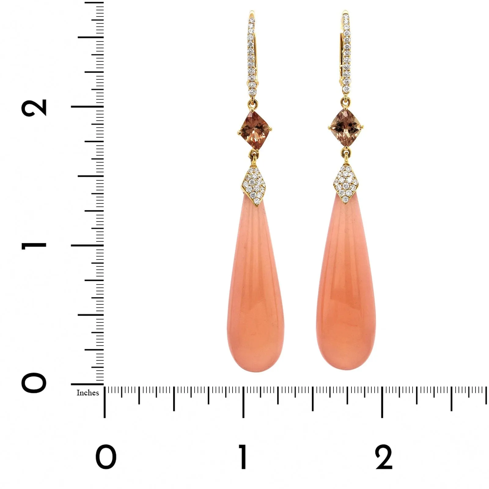 18K Yellow Gold Garnet Orange Sapphire Drop Earrings