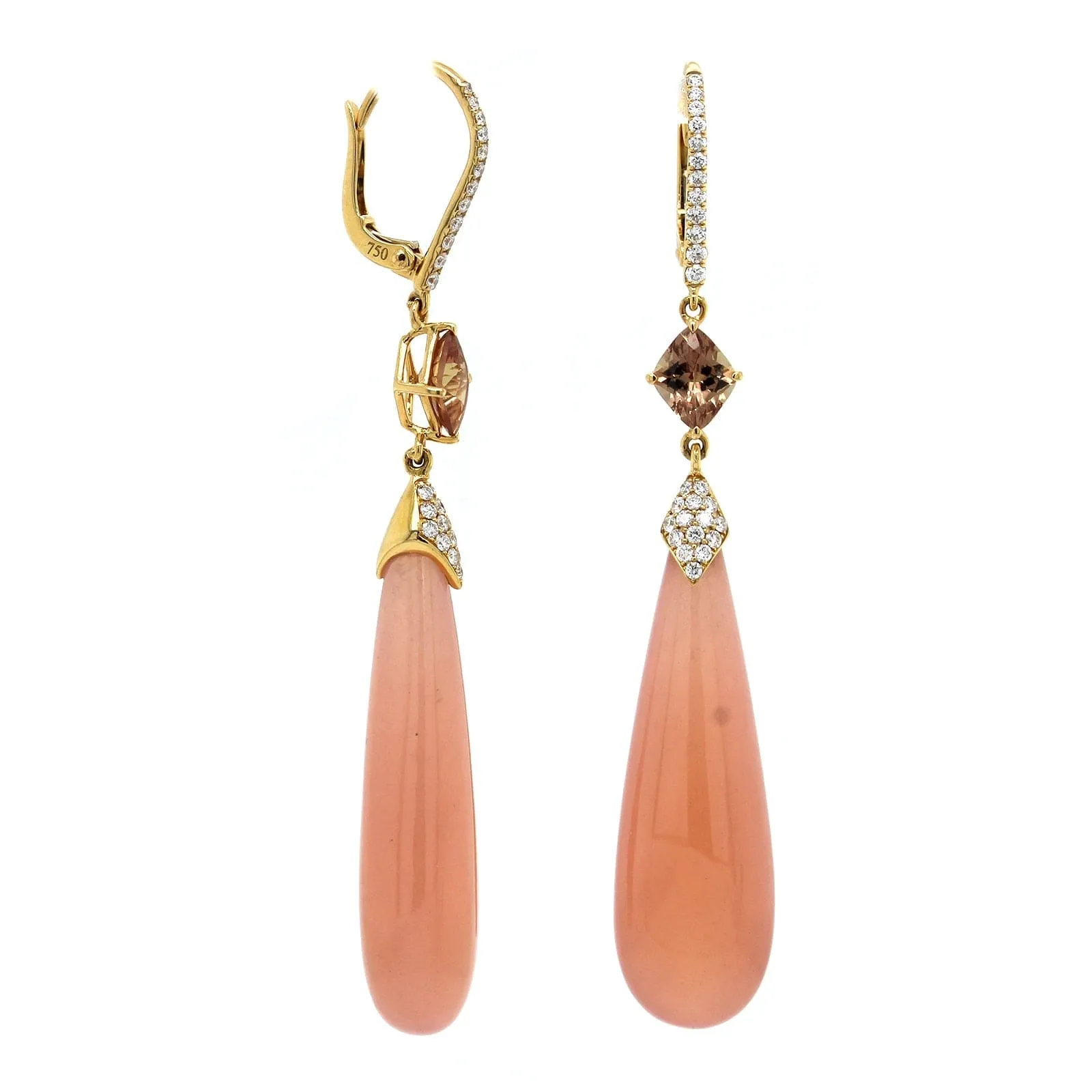 18K Yellow Gold Garnet Orange Sapphire Drop Earrings