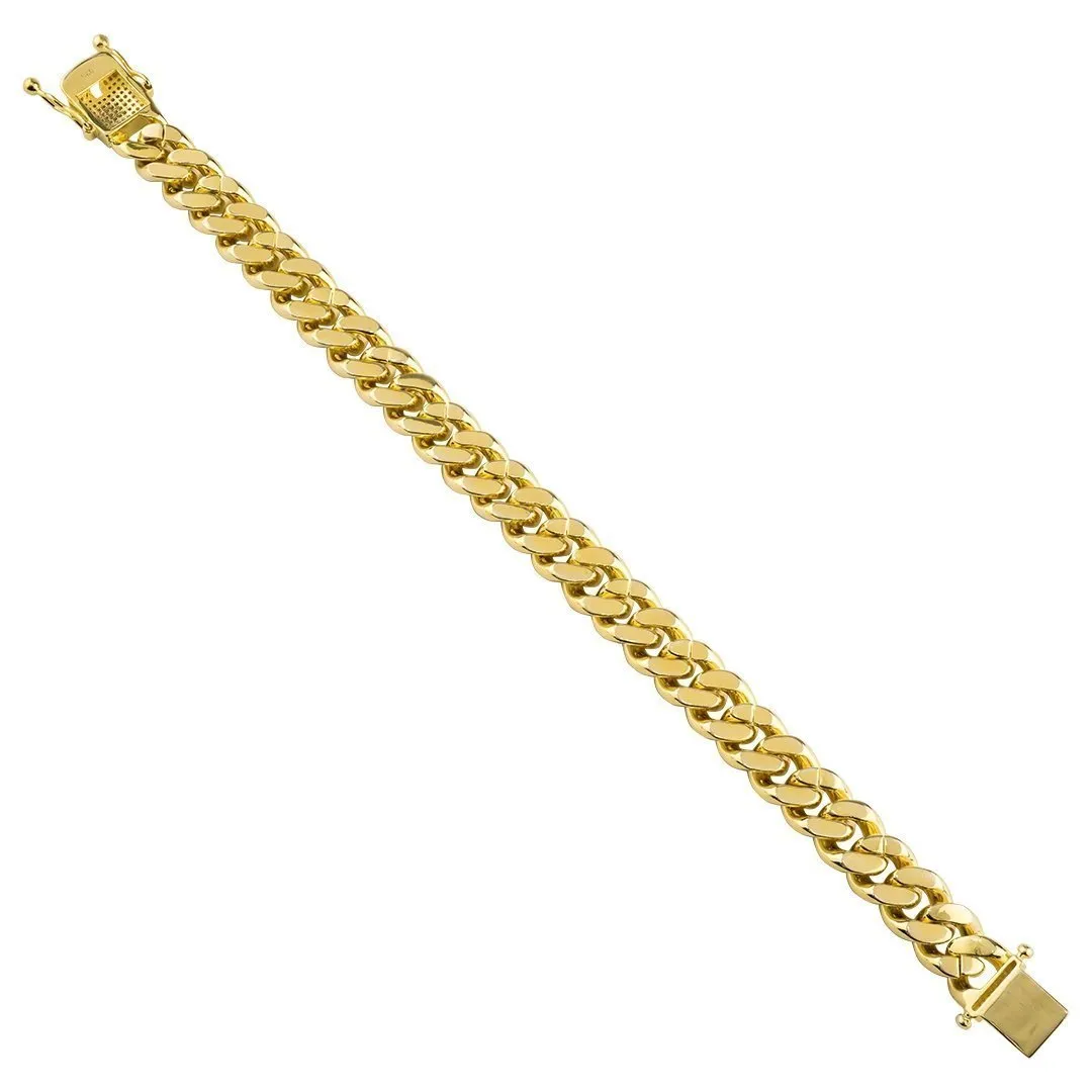 18k Yellow Gold Plated Silver Mens Cubic Zirconia Stones Cuban Link Bracelet 12 mm