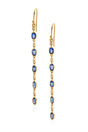 18KY Blue Sapphire 5 Drop Earrings