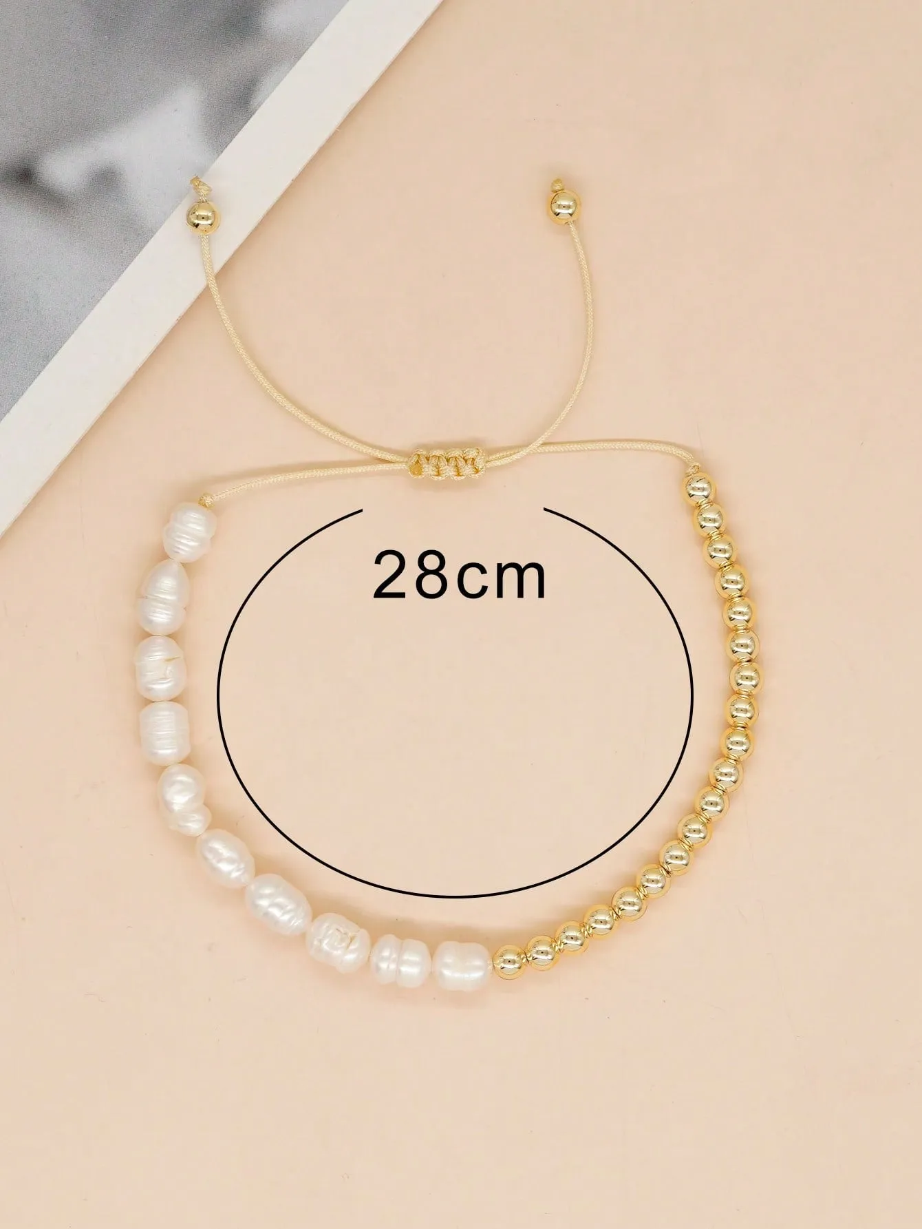 1pc Elegant Metallic Bead & Cultured Pearl Decor Adjustable Bracelet For Women