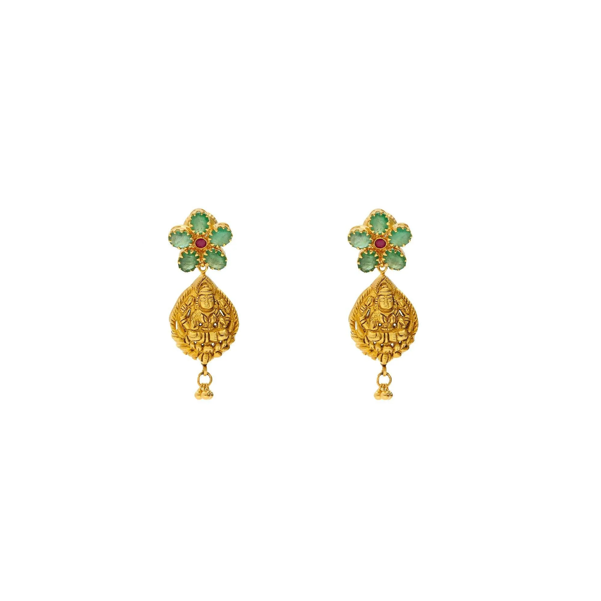 22K Gold & Gemstone Jaded Temple Set