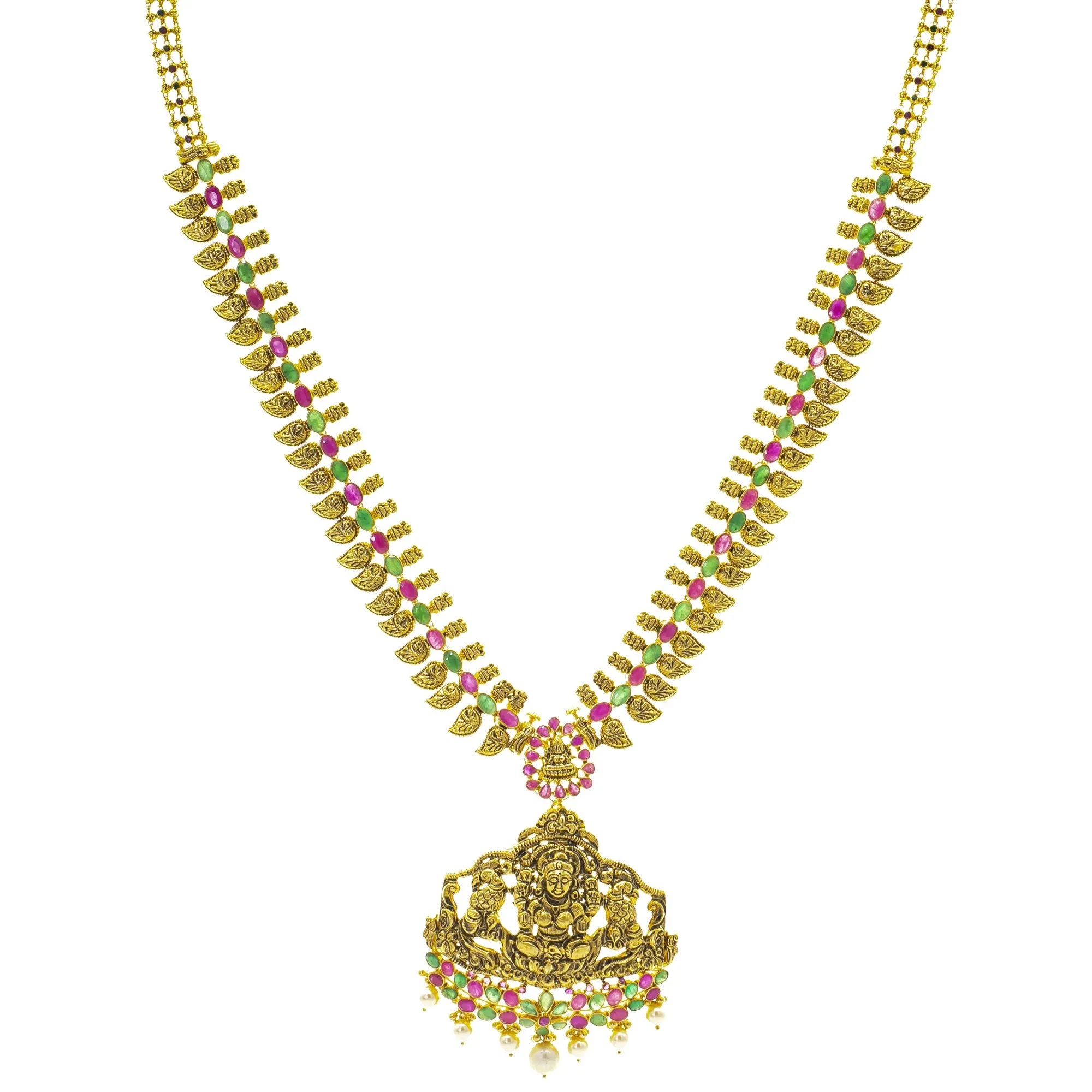 22K Gold Antique Laxmi Jeweled Temple Set