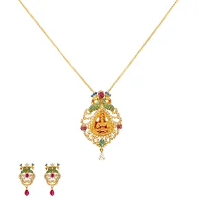 22K Yellow Gold & Jewels Laxmi Pendant Set (25.6gm)