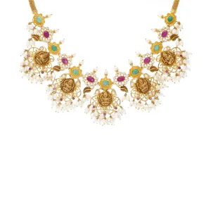 22K Yellow Gold, Gem, & Pearls Guddusapulu Necklace (58.7gm)