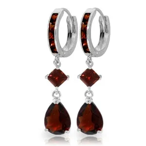 5.62 Carat 14K Solid White Gold Huggie Earrings Dangling Garnet