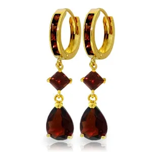 5.62 Carat 14K Solid Yellow Gold Huggie Earrings Dangling Garnet