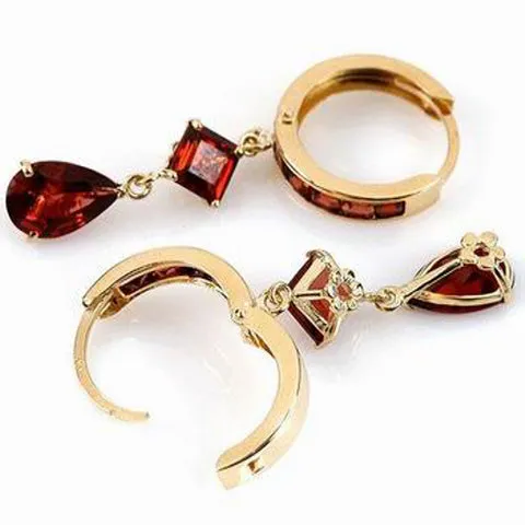 5.62 Carat 14K Solid Yellow Gold Huggie Earrings Dangling Garnet