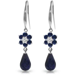 7.61 Carat 14K Solid White Gold Sea Shells Sapphire Diamond Earrings