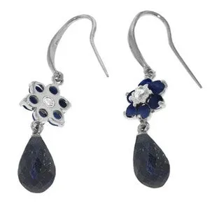 7.61 Carat 14K Solid White Gold Sea Shells Sapphire Diamond Earrings