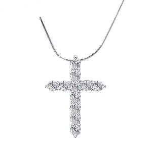 925 Sterling Silver Cross Pendant Necklaces Moissanite 2.75ctw DEF 4mm Round Sparkle Diamond Wedding Chain Necklace for Women