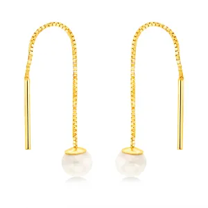 9ct Yellow Gold Fresh Water Pearl Box Chain Threader Earrings