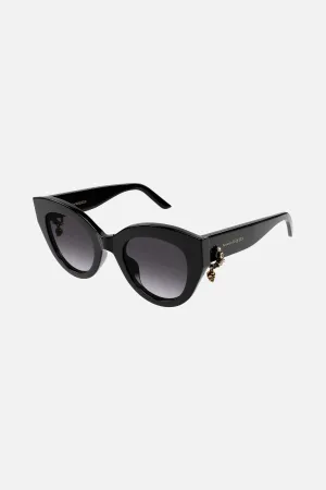 Alexander McQueen Skull Pendant Jewelled Sunglasses in Black