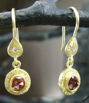 Annie Fensterstock 18K Yellow Gold, Orange Sapphire and Diamond Earrings