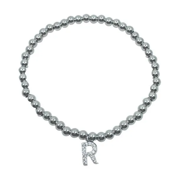 Beaded Bracelets With Pave Initials: M-R :Sterling or Vermeil Charms (BS45_ Or BG45_)