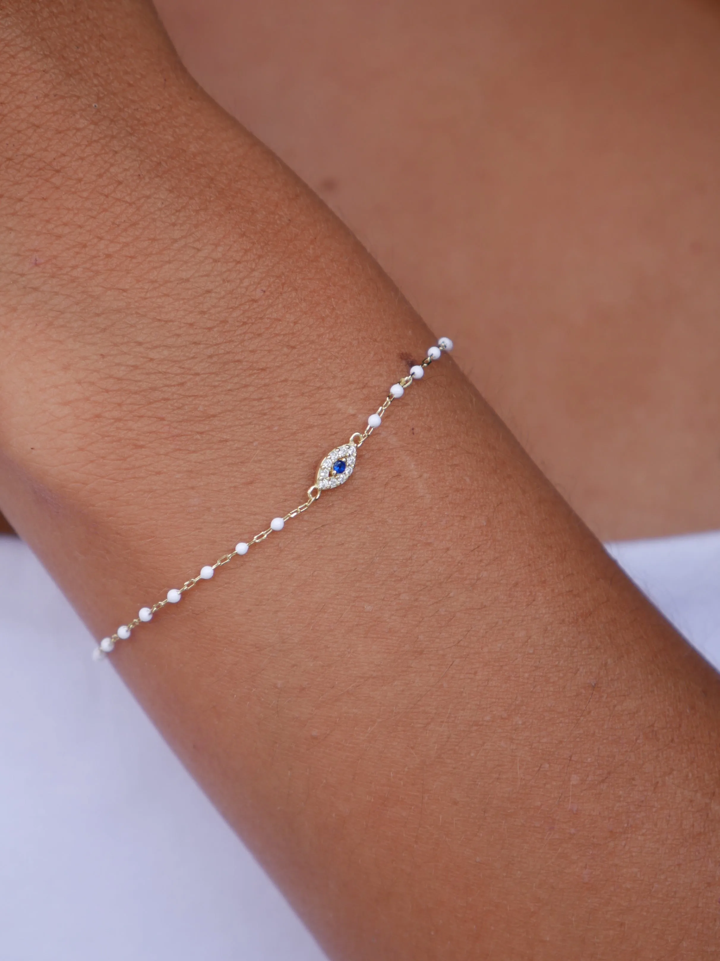 Beaded Evil Eye Bracelet 14k Gold Plated Sterling Silver 925 Colorful Luxury Friendship Bracelets - KESLEY