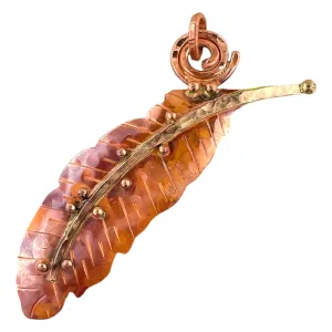 Big Copper Feather Pendant - Vertical