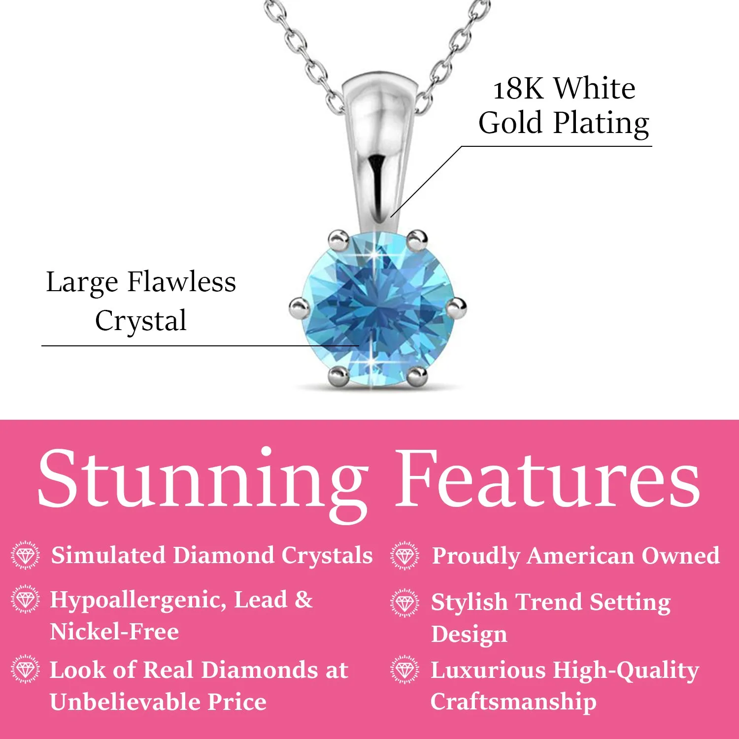 Birthstone Necklace 18k White Gold Plated Solitaire Necklace with 1CT Swarovski Crystal