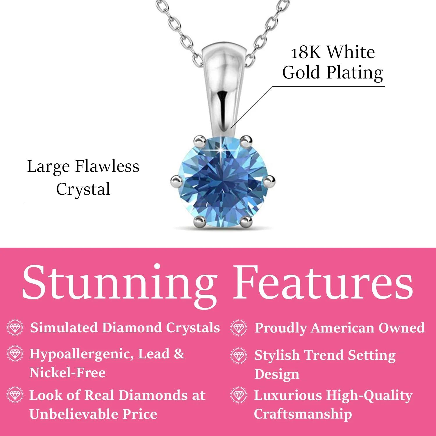 Birthstone Necklace 18k White Gold Plated Solitaire Necklace with 1CT Swarovski Crystal