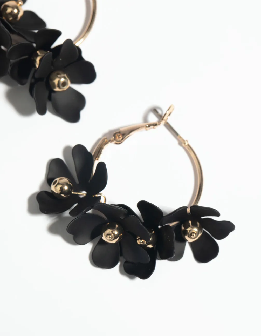 Black Flower Hoop Earrings